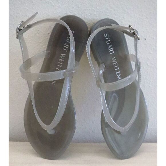 Stuart Weitzman SA740 113 Women Sz 5B Gray Summer Jelly Flat Thong Sandals $110 - Picture 1 of 9